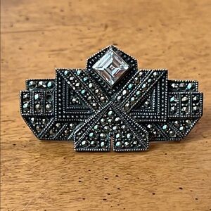 Vintage Judith Jack Sterling silver & Marcasite faceted crystal brooch